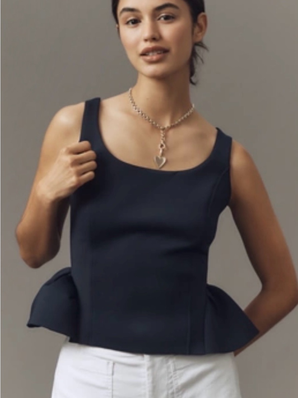 Anthropologie Navy Peplum Tank with Square Neck